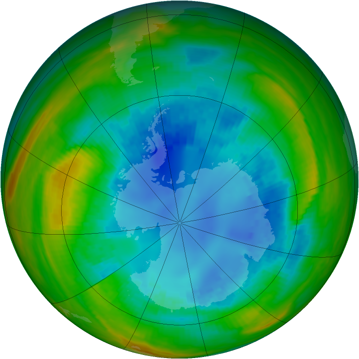 Antarctic ozone map for 22 August 1989